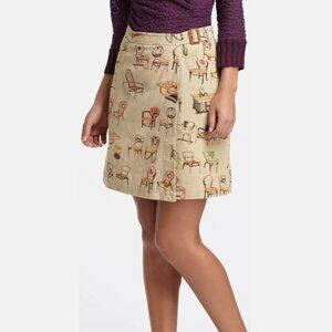 Anthropologie Postmark Chair Print Wrap Canvas BEIGE Skirt Size 12